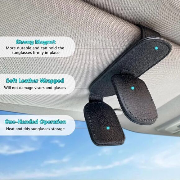 🤯5/$20🤯 Double Sunglasses Holder For Car Visor Clip Magnetic Leather NWT - Picture 3 of 6